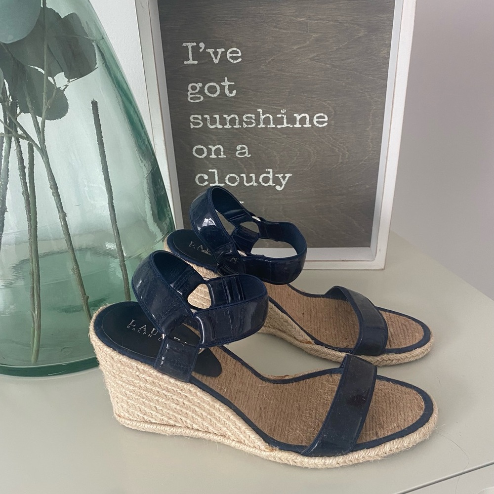 Ralph Lauren navy wedge sandals size 9
